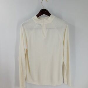 Sarah Bentley Pure Acrylic Classic Knit 1/4-Zip Pullover Sweater Ivory Size XL
